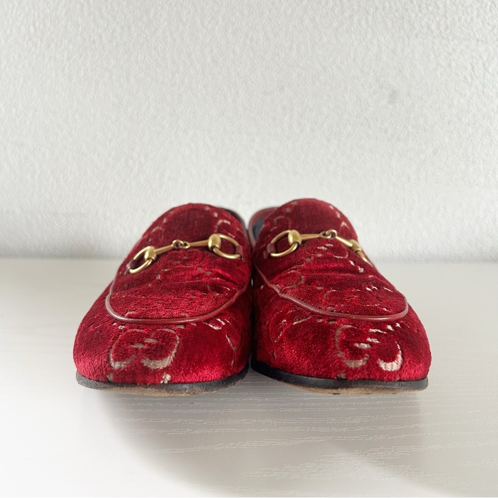 Gucci Jordaan Horsebit Loafers Red GG Velvet EU 36.5 US 6.5 - Picture 7 of 16